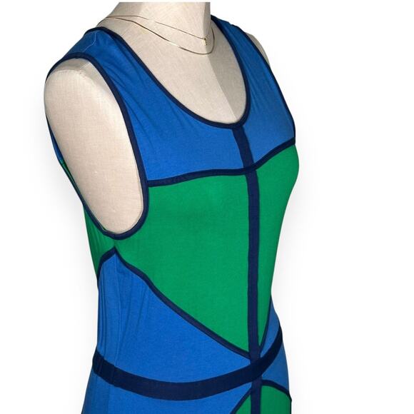 BCBGMAXAZRIA Colette Jersey Dress Mini Colorblock Cocktail Sleeveless Blue Green - Picture 4 of 11